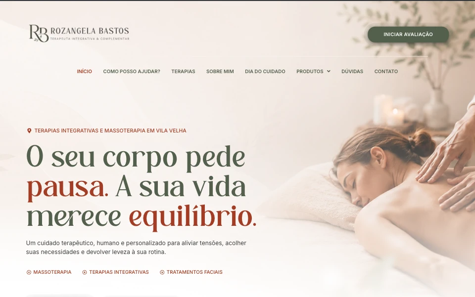 Página inicial do site Rozangela Bastos