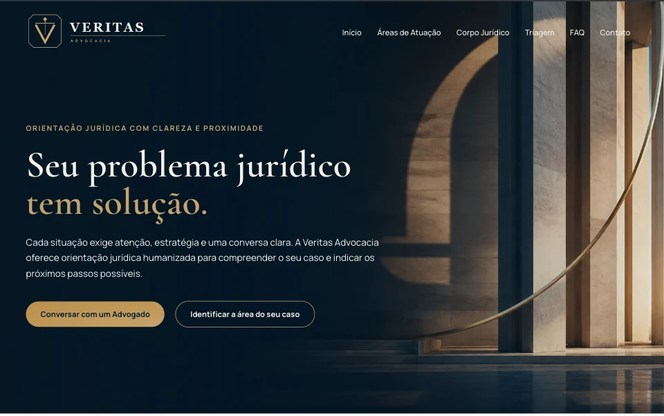 Página inicial do site Veritas Advocacia